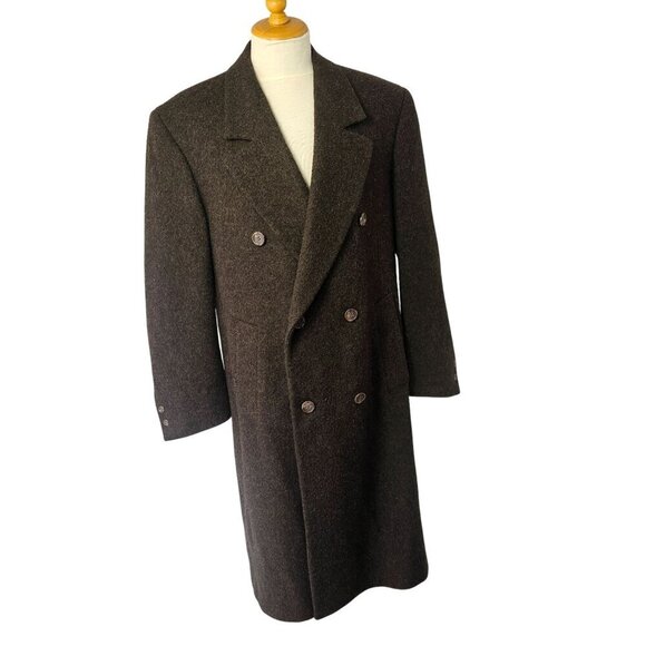 Pierre Cardin 60s 70s Heavy Double-Breast Coat Mens Sz L Brown Wool Notch Lapel - Picture 1 of 11